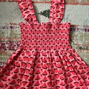 Tea Collection Girls Smocked Sundress Sz 14 Watermelon Print Linen/Cotton
